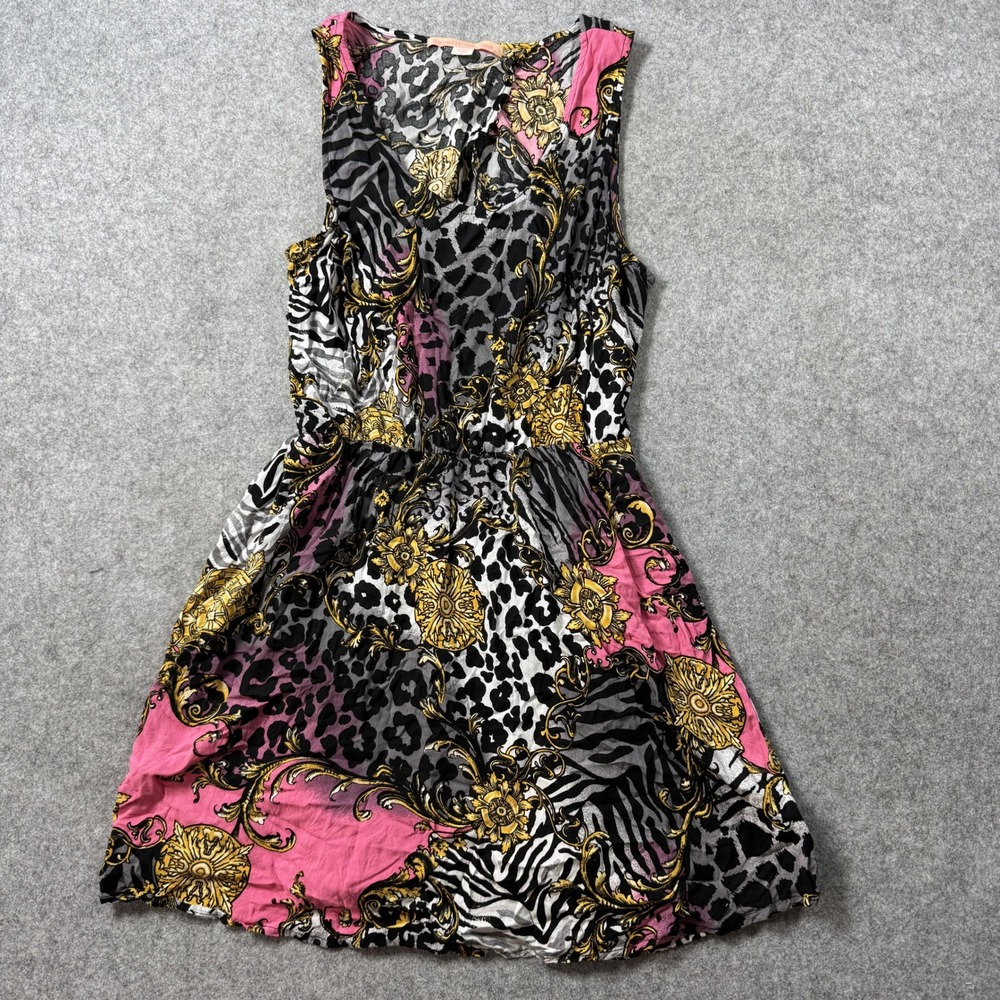 Rebellious One Womens Mixed Print Mini Dress XL Pink Gold Baroque Rayon